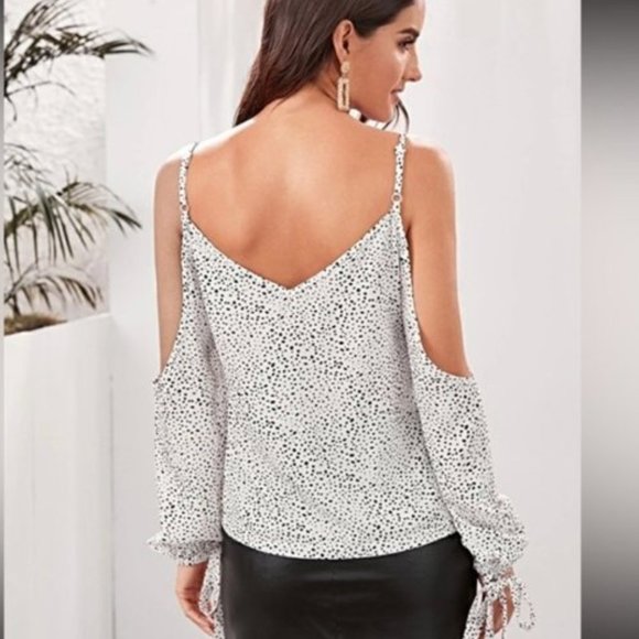 Dalmatian Print Cold Shoulder Blouse NEW - Picture 4 of 16